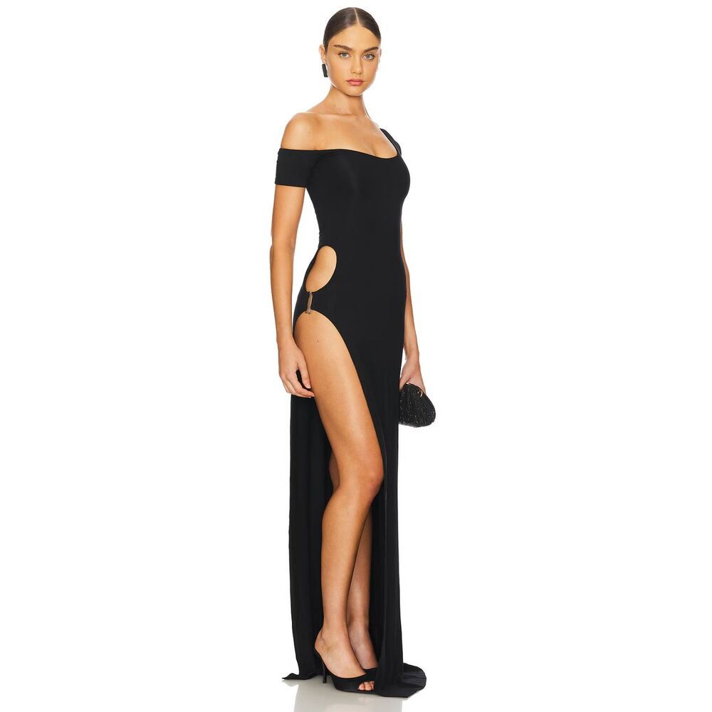 Sid Neigum Black Side Cutout Off Shoulder Dress Large